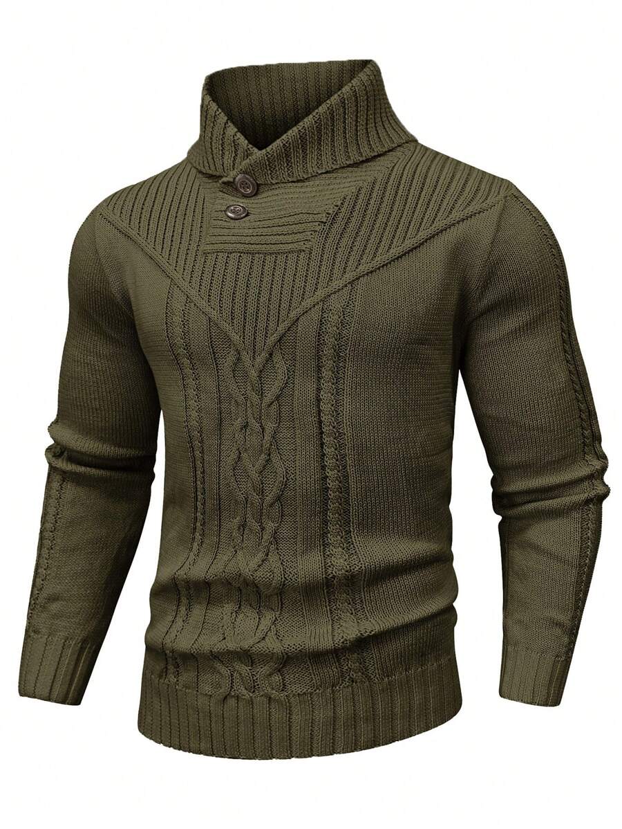 Manfinity Homme Men's Long Sleeve Turtleneck Sweater - Army Green - View 1