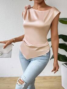 Chiquease 女式無袖襯衫,配有3d花卉裝飾 - 杏色 - 查看 5