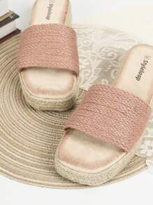 Styleloop Women's Pink Thick-Soled Woven Vacation Thick-Soled Rope Casual Flat Sandals, Versatile
