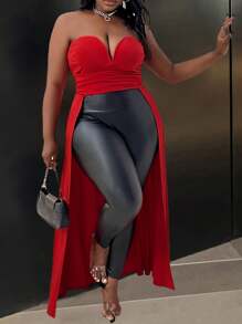 Slaydiva Áo ống hở vai màu đỏ ngày lễ tình nhân cỡ lớn gợi cảm, Áo đêm hẹn hò, Áo trễ vai - Đỏ - Xem 1