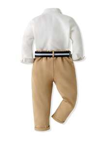 SHEIN Young Boy Young Boys Printed Casual Long Sleeve Shirt And Fashionable Pants 2pcs/Set Chic Outfits For Autumn/Winter