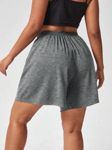 Flirla Plus Size Solid Color Loose Knit Shorts For Casual Wear - Dark Grey - View 2