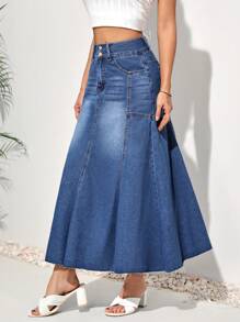 SHEIN LUNE Women's Umbrella Hem Denim Skirt