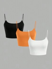 SHEIN EZwear Top De Punto De Sin Mangas Para Mujeres, Estilo Cultivo Con Tres Colores Disponibles - Naranja - Ver 1