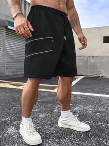 Manfinity EMRG Shorts Décorés Par Fermeture Éclair Et Taille Plus Pour Homme - Noir - Voir 6