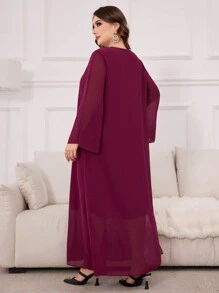 Al Najma Bordeauxrode plus size dames Arabische jurk met pailletten en geweven band
