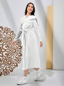 Seusyu 女士条纹不对称下摆阿拉伯长裙 - 彩色 - 查看 7