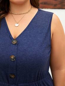 SHEIN LUNE 大尺碼女士無袖束腰裙 - 藏蓝色 - 查看 4