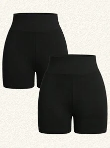 SHEIN EZwear 女款短褲打底褲 - 黑色 - 查看 1