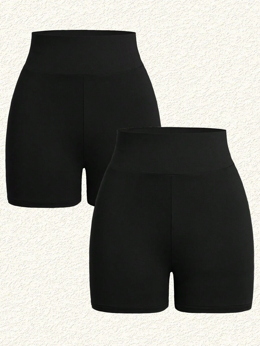 SHEIN EZwear 女款短褲打底褲 - 黑色 - 查看 1