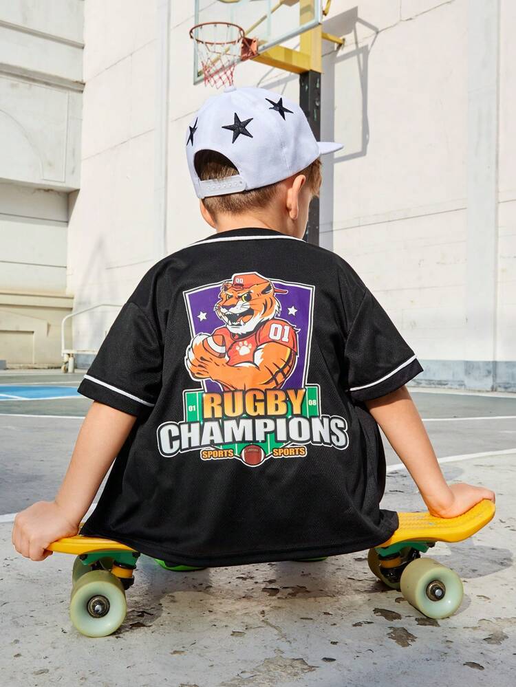 Young Boy Loose-Fit Cartoon Tiger Pattern Shirt For Casual Wear