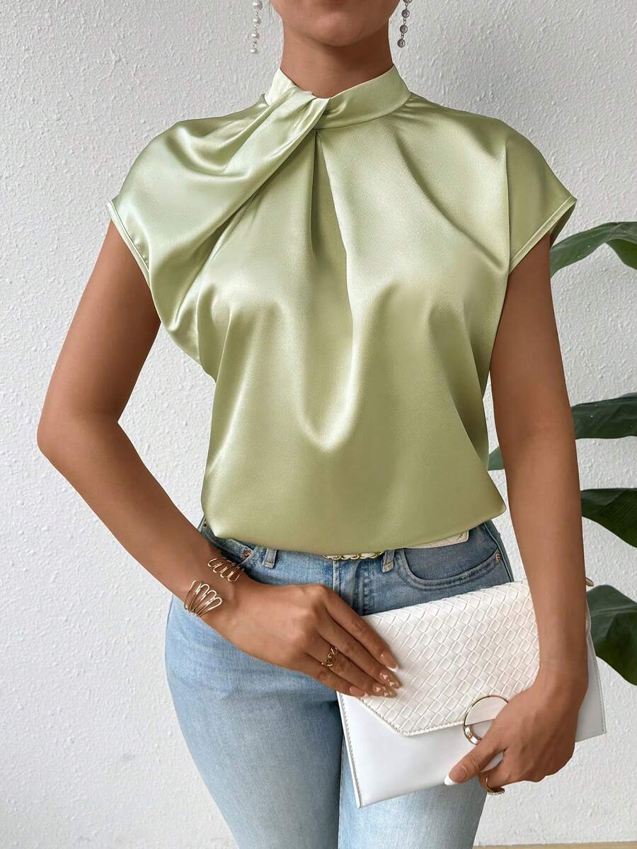 SHEIN Privé Của phụ nữ Màu thuần tay cánh - màu xanh lá - Xem 1