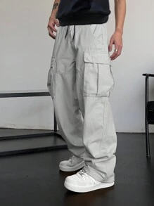 Manfinity Hypemode Loose Fit Men's Multi-Pocket Cargo Pants - Light Grey - View 1