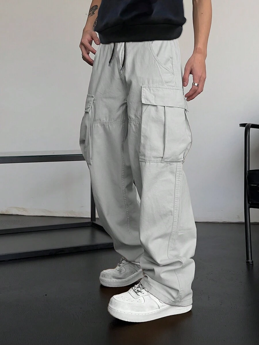 Manfinity Hypemode Loose Fit Men's Multi-Pocket Cargo Pants - Light Grey - View 1