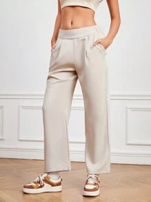 SHEIN Daily&Casual Pantalones Deportivos De Corte Recto En Color Sólido Para Mujer - Camel - Ver 1