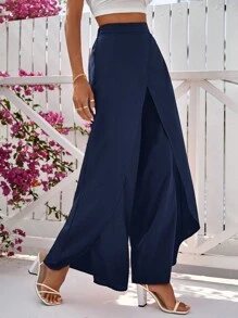 Vivid Eden Pantalones anchos de pierna ancha con envolvente liso para mujer