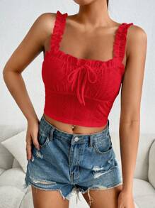 SHEIN EZwear Square Neck Knitted Tight Tank Top With Wide Straps