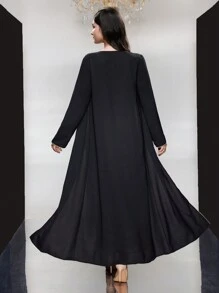 Al Najma 女士刺绣前开口流苏细节长袍，穆斯林时尚长袍，适合休闲/节日/聚会/旅行 - 黑色 - 查看 2