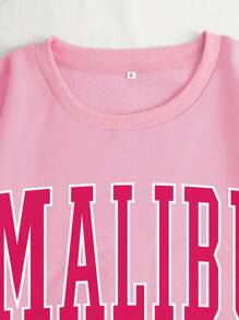INAWLY Letter Graphic Drop Shoulder Sweatshirt - Pink - View 5