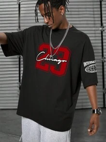 Manfinity Homme Áo thun nam tay ngắn in chữ thường ngày, Quà tặng bạn trai, Đi chơi - màu đen - Xem 7