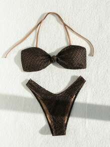 SHEIN Swim Conjunto de bikini bordado para mujer, conjunto de bikini de dos piezas traje de baño para playa de verano