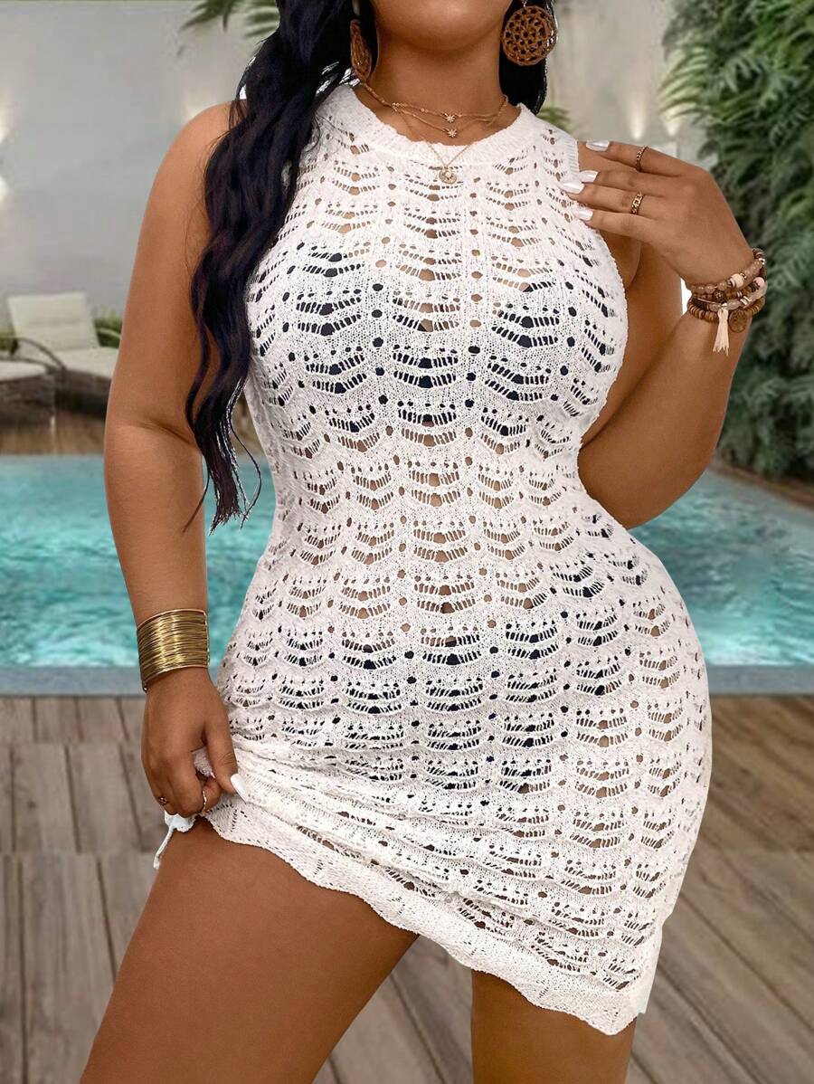 Allurite Plus Size Hollow Out Knitted Sweater Dress