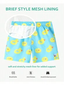 Manfinity Nam Vịt Cartoon In Xanh Dây rút Quần short đi biển Cho mùa hè , Bơi lội - Màu xanh lam - Xem 4