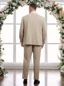 Manfinity VCAY Men's Plus Size Woven Casual Suit 2pcs/Set - Apricot - View 2