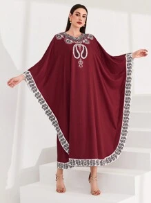 Al Najma 勃艮第红女款蝙蝠袖印花连衣裙 - 酒紅色 - 查看 7