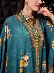 Modelyn Elegante Lockere Damenbluse Mit Batwing-ärmeln Und Blumenmuster Im Western-stil