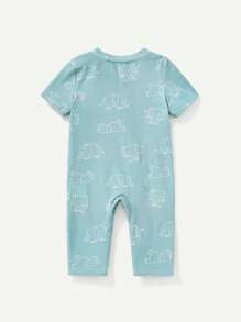 Cozy Pixies Newborn Baby Boys' Cartoon Animal Pattern Round Neck Short Sleeve Jumpsuit And Shorts Set - Green - View 4