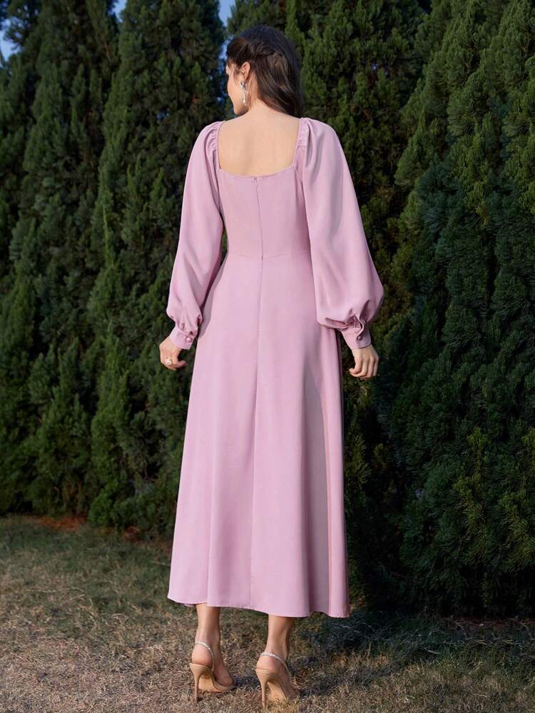 Women'S Lantern Sleeve Dress With Flower Print Eid Dress