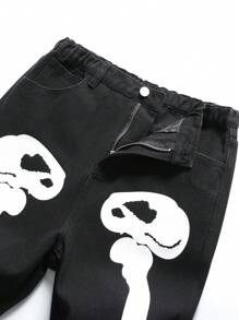 Jean Cónico Con Estampado De Esqueleto Para Adolescentes - Negro - Ver 4