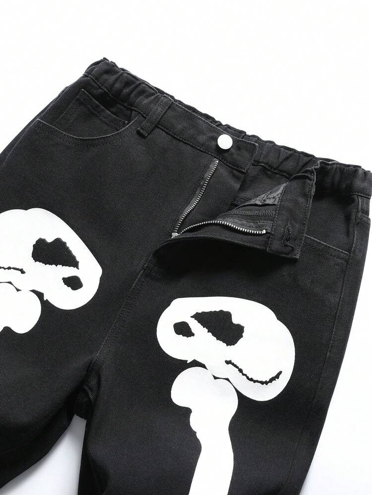 Teen Boy's Skeleton Print Tapered Jeans