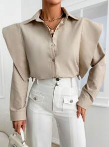 EURMUSE Damen Einfarbiges Langarmshirt - Khaki - Übersicht 4