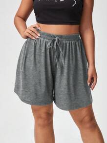 Flirla Plus Size Solid Color Loose Knit Shorts For Casual Wear - Dark Grey - View 5