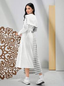 Seusyu 女士条纹不对称下摆阿拉伯长裙 - 彩色 - 查看 4