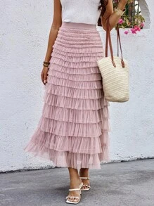 Chiquease Multilayer Mesh Tulle Skirt - Dusty Pink - View 5