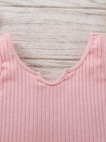 SHEIN 女童休闲针织吊带背心和碎花短裤套装，春夏 - 粉色 - 查看 3