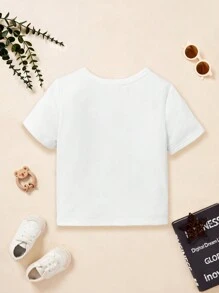 男寶寶休閒簡約卡通機器人印花短袖圓領t恤,適合夏季穿著 - 白色 - 查看 2