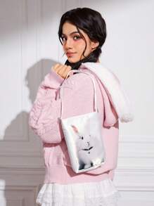 ROMWE Kawaii Số Hình hoa Thỏ In Nhỏ bé Túi đeo vai Có tay cầm Và Chéo cơ thể Dây đeo - trắng - Xem 5