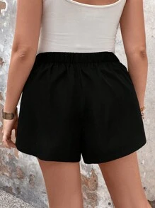 Calvaya Plus Size High-Waisted Zipper Front Shorts - Black - View 2