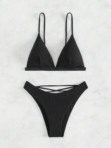 SHEIN Swim Set bikini a tinta unita in due pezzi, spiaggia estiva