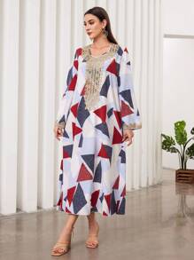 Al Najma V領飄袖土耳其長袍,阿拉伯傳統長袍 - 藍色 - 查看 3