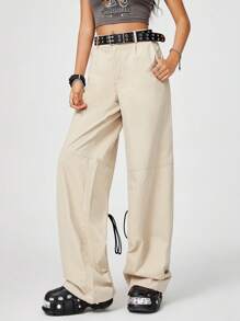 SHEIN EZwear 抽绳腰部多功能阔腿加长工装裤