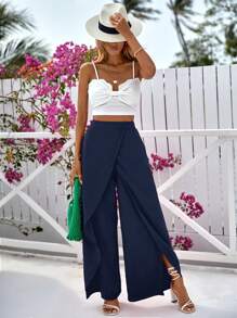 Vivid Eden Pantalones anchos de pierna ancha con envolvente liso para mujer