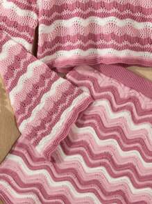 少女鬆身大波浪圖案毛衣和裙子休閒套裝