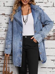EMERY ROSE 女士牛仔恤領鈕扣外套 - 藍色 - 查看 3