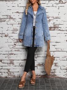 EMERY ROSE 女士牛仔恤領鈕扣外套 - 藍色 - 查看 6