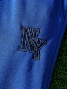 EASEVO Sudadera De Punto De Talla Grande Con Estampado De Letras Y Color Sólido Y Puños Elásticos - Azul - Ver 4